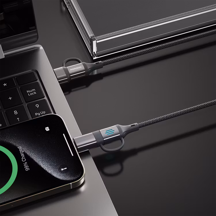 PORODO 4 IN 1 HIGH SPEED CHARGING CABLE PD 240W GREY PDCDCGY - Image 4