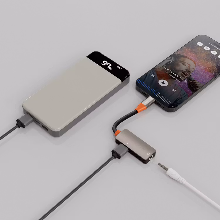 PORODO AUDIOLINK DUO LIGHTNINIG + 3.5MM JACK AUDIO AND CHARGE SPLITTER BLACK ORANGE PDETK14BKOG - Image 2