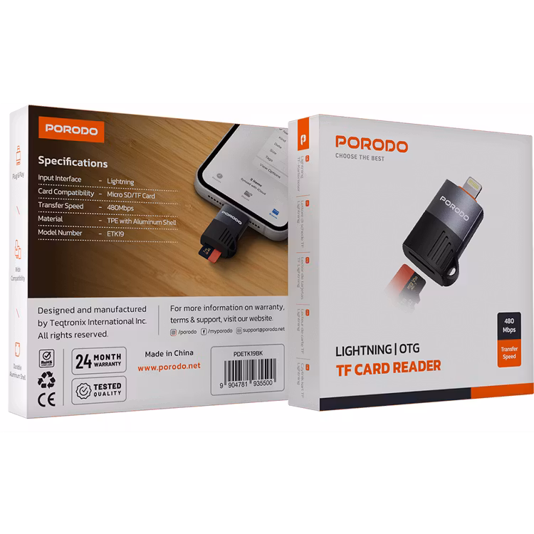 PORODO LIGHTNING OTG TF CARD READER BLACK PDETK19BK - Image 2
