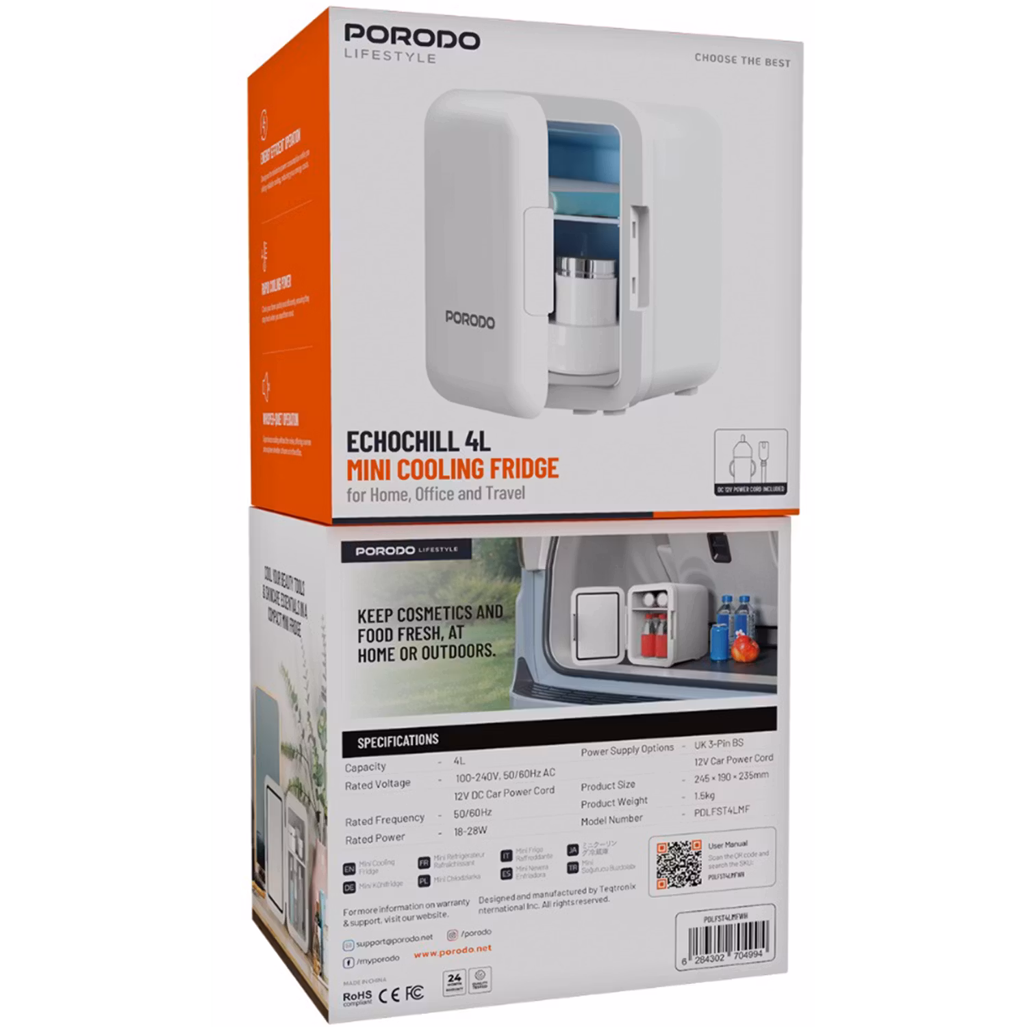 PORODO LIFESTYLE ECHOCHILL 4L MINI COOLING FRIDGE WHITE PDLFST4LMFWH - Image 10