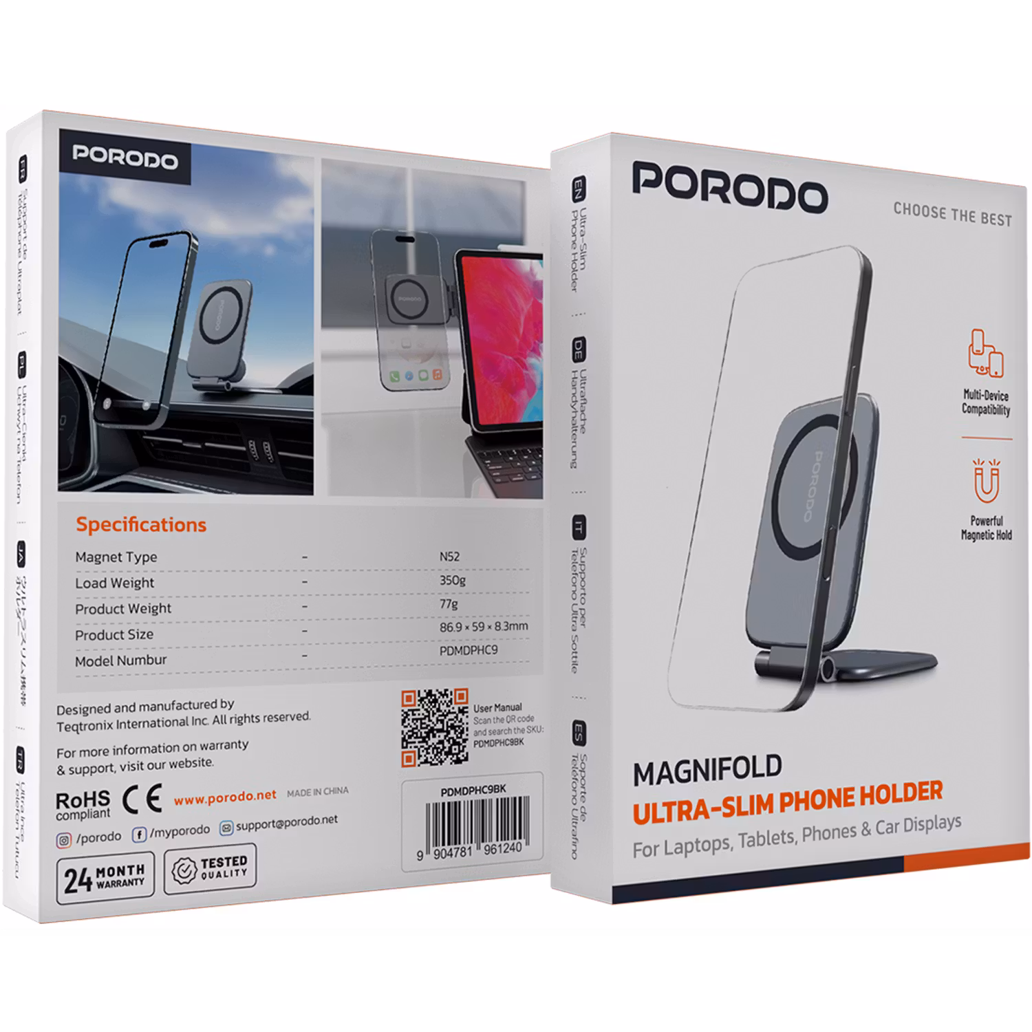 PORODO MAGNIFOLD ULTRA SLIM PHONE HOLDER BLACK PDMDPHC9BK - Image 12