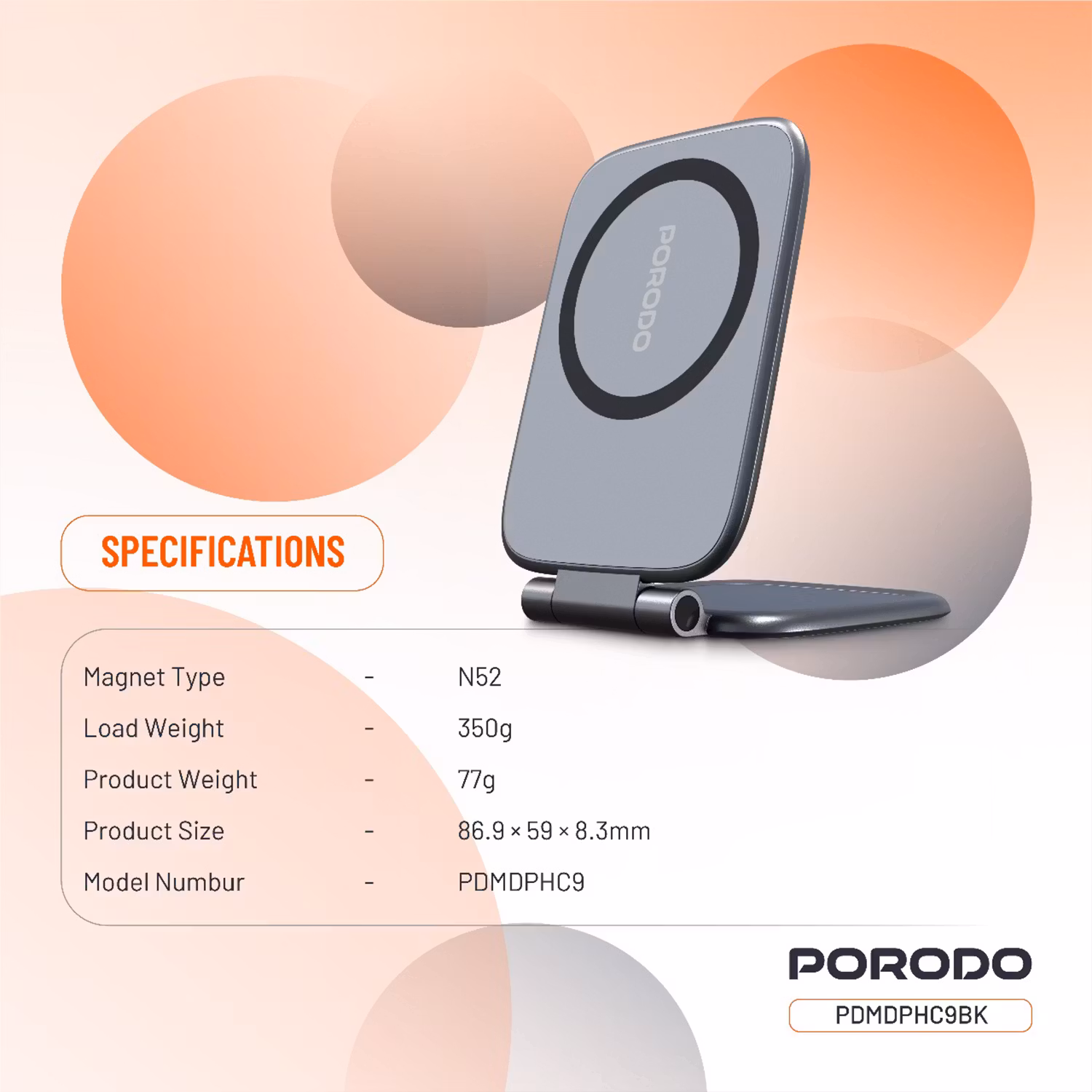 PORODO MAGNIFOLD ULTRA SLIM PHONE HOLDER BLACK PDMDPHC9BK - Image 3