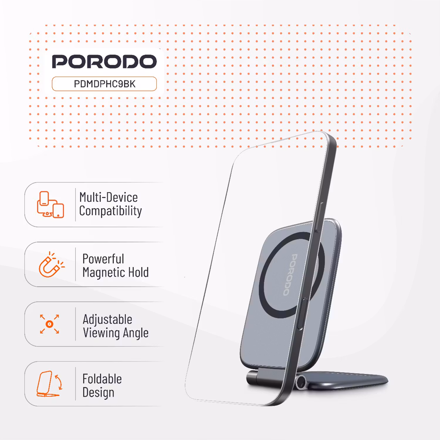 PORODO MAGNIFOLD ULTRA SLIM PHONE HOLDER BLACK PDMDPHC9BK - Image 4