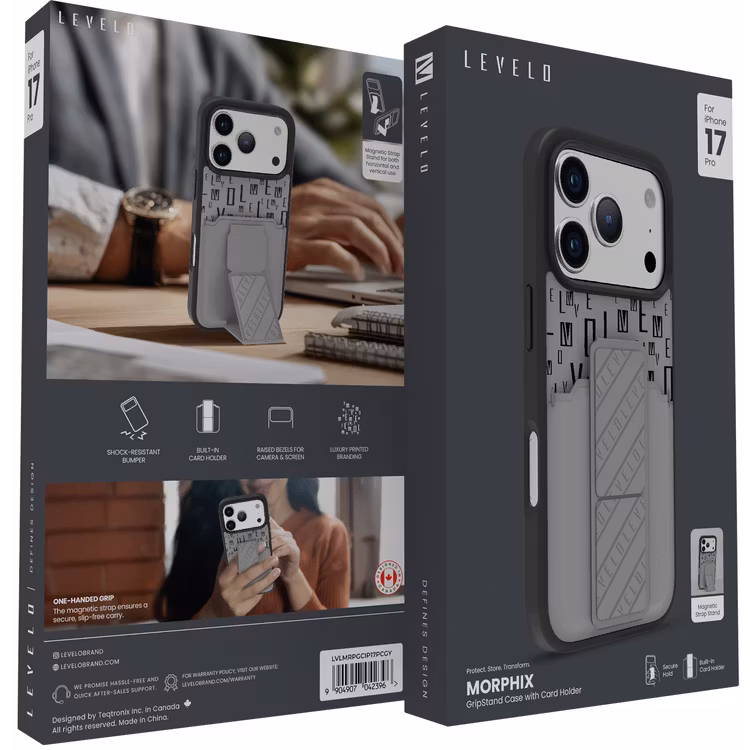 LEVELO MORPHIX IPHONE 17 PRO GRIPSTAND CASE WITH CARD HOLDER CLOUD GREY LVLMRPGCIP17PCGY - Image 14