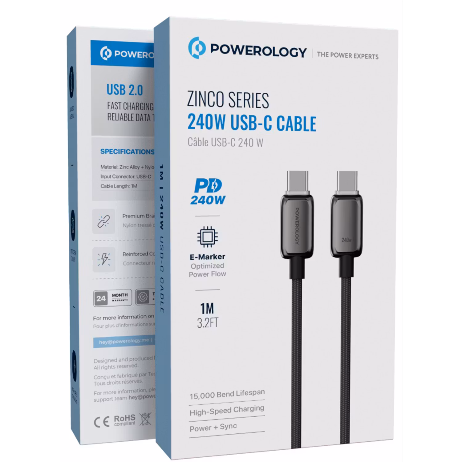 POWEROLOGY ZINCO SERIES 240W USB C CABLE 1M DARK GREY PWDC240DGY - Image 3
