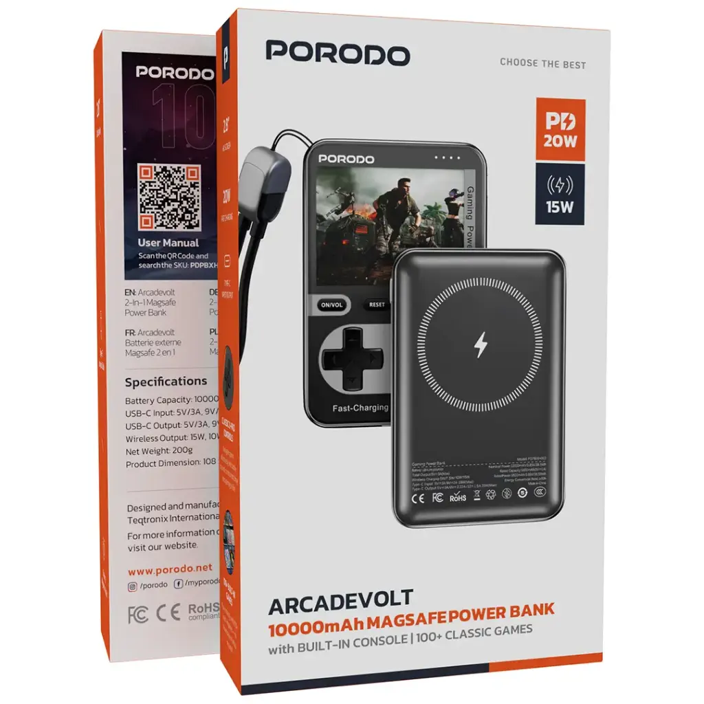 PORODO ARCADEVOLT 10000MAH MAGSAFE POWERBANK BLACK PDPBXH002BK - Image 6