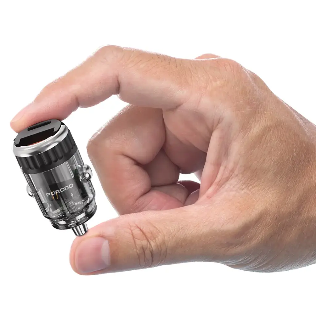 PORODO DUAL PORT TRANSPARENT CAR CHARGER WITH PULL RING HOLDER BLACK PDFWCH086BK - Image 3