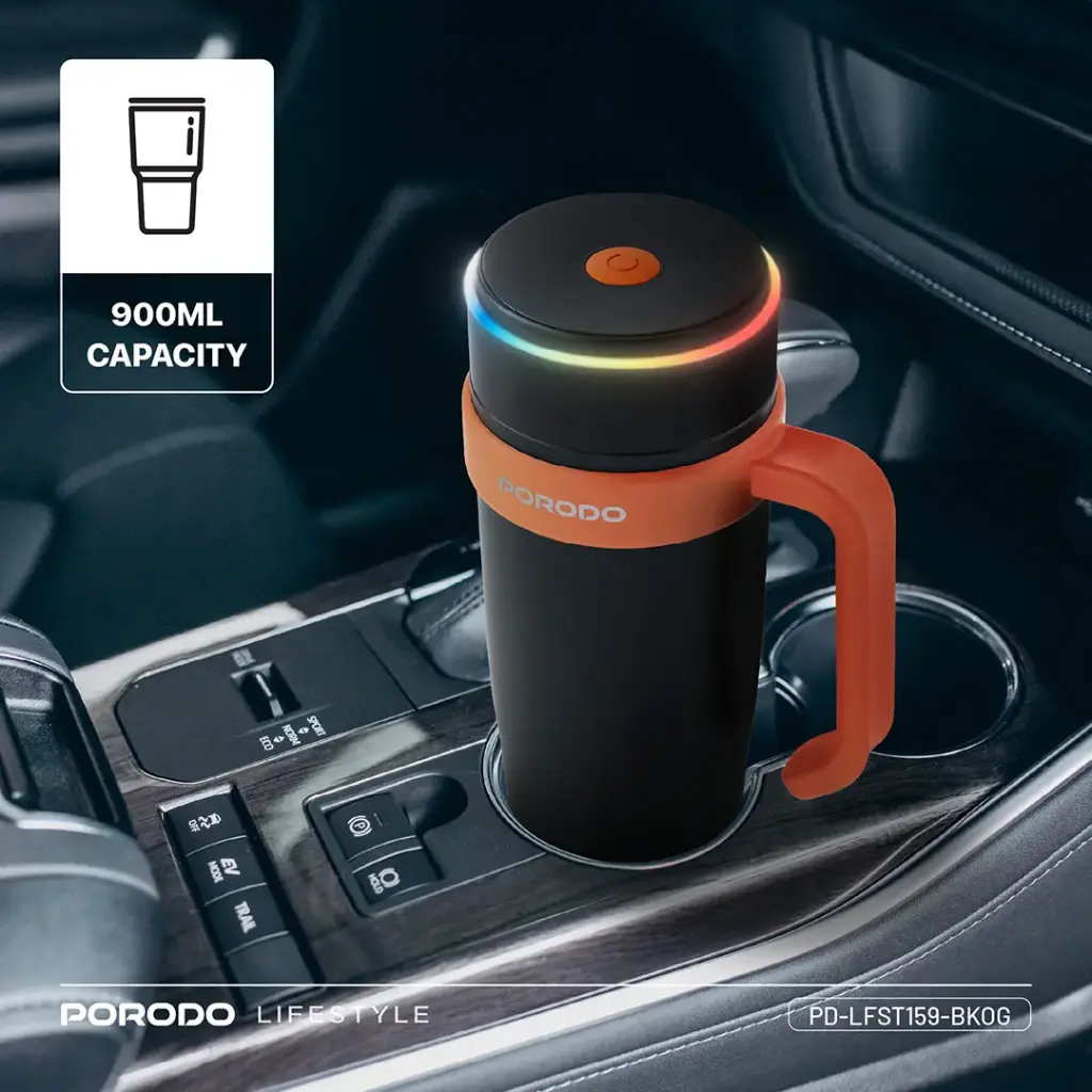 PORODO LIFESTYLE 6 BLADE PORTABLE BLENDER INSULATED MUG BLACK ORANGE PD-LFST159-BKOG - Image 7