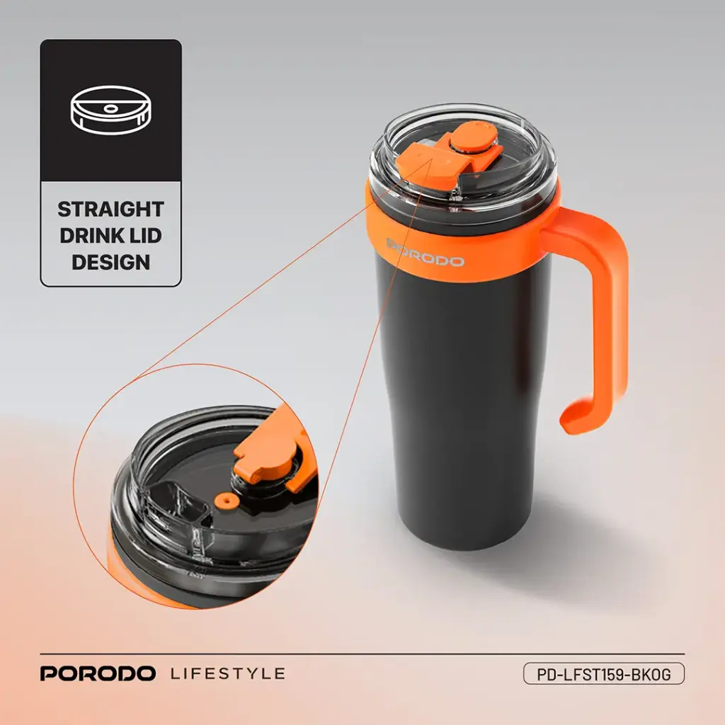 PORODO LIFESTYLE 6 BLADE PORTABLE BLENDER INSULATED MUG BLACK ORANGE PD-LFST159-BKOG - Image 6