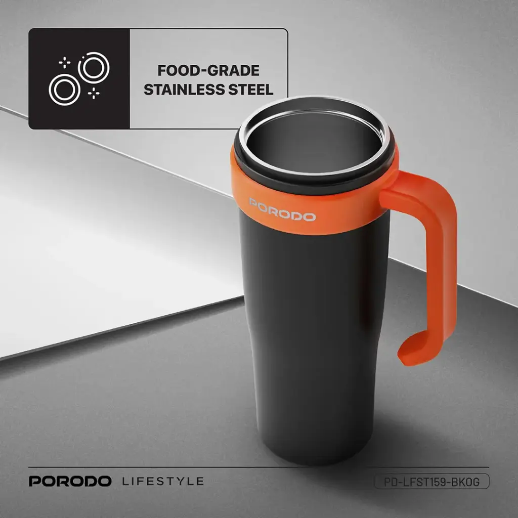 PORODO LIFESTYLE 6 BLADE PORTABLE BLENDER INSULATED MUG BLACK ORANGE PD-LFST159-BKOG - Image 8