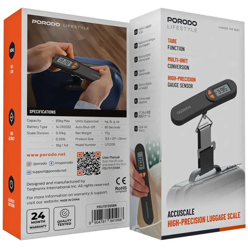 PORODO LIFESTYLE ACCUSCALE HIGH PRECISION LUGGAGE SCALE BLACK PDLFST205BK - Image 6