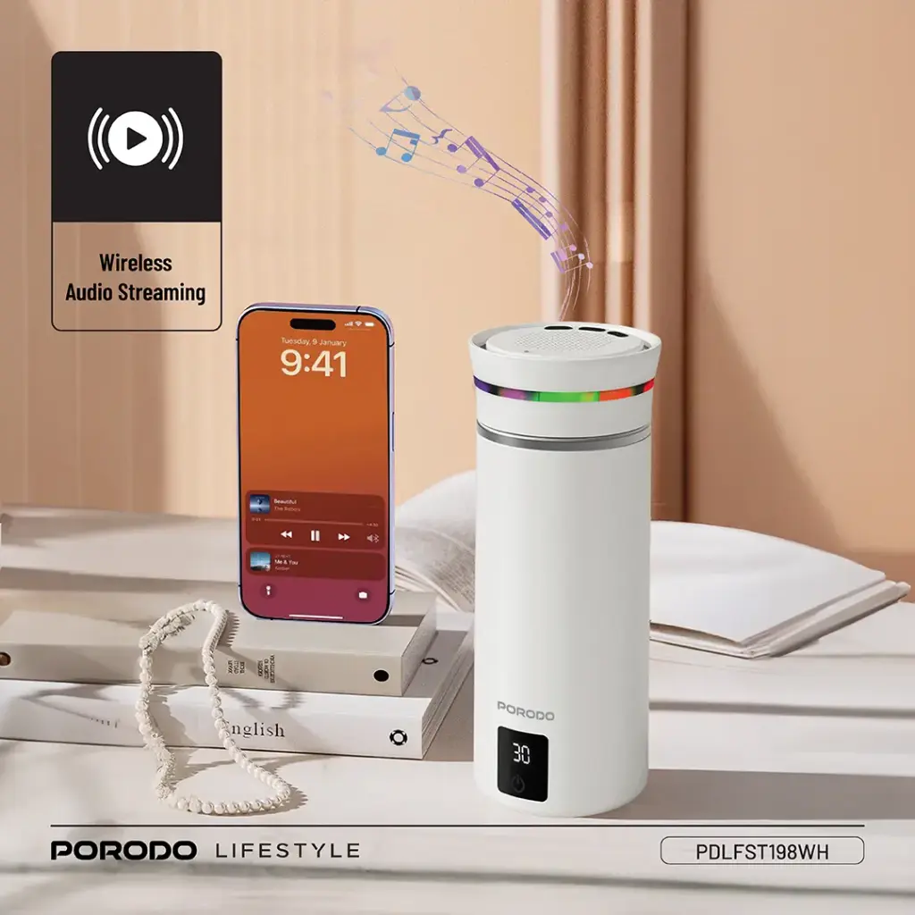 PORODO LIFESTYLE FLUXMIX 350ML STIRRING CUP WITH SPEAKER WHITE PDLFST198WH - Image 6
