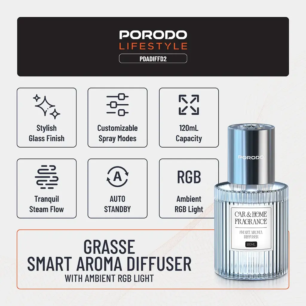 PORODO LIFESTYLE GRASSE SMART AROMA DIFFUSER CLEAR PDADIFFD2 - Image 3