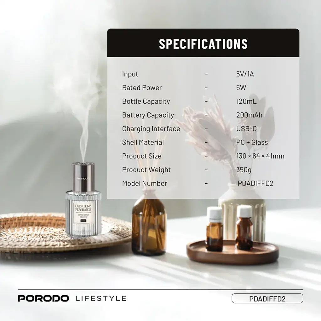 PORODO LIFESTYLE GRASSE SMART AROMA DIFFUSER CLEAR PDADIFFD2 - Image 2