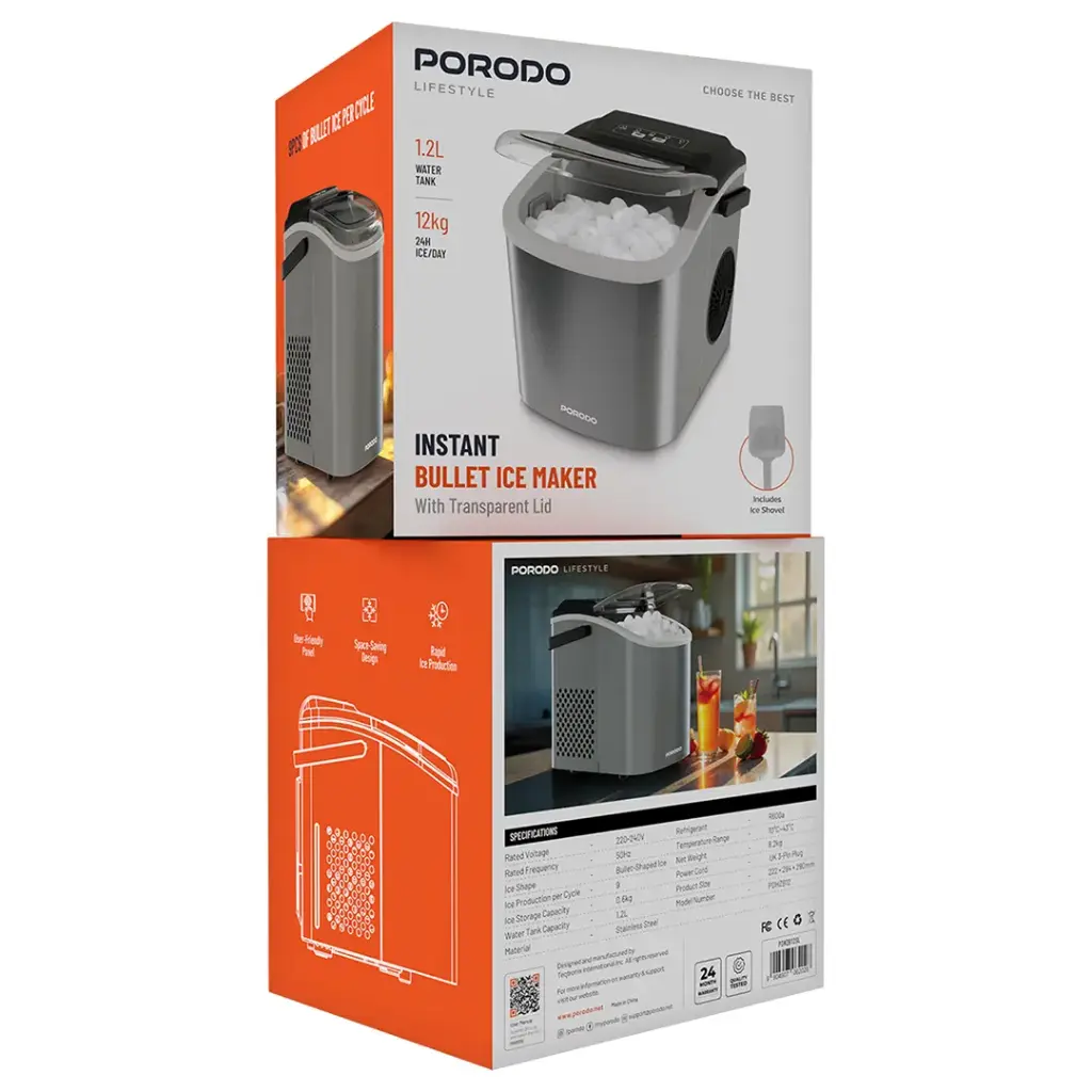 PORODO LIFESTYLE INSTANT BULLET ICE MAKER 1.2L WATER TANK SILVER PDHZB12SL - Image 6