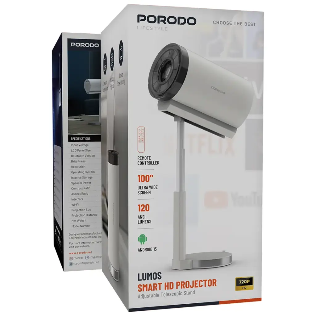 PORODO LUMOS SMART HD PROJECTOR WHITE PDTS7WH - Image 5