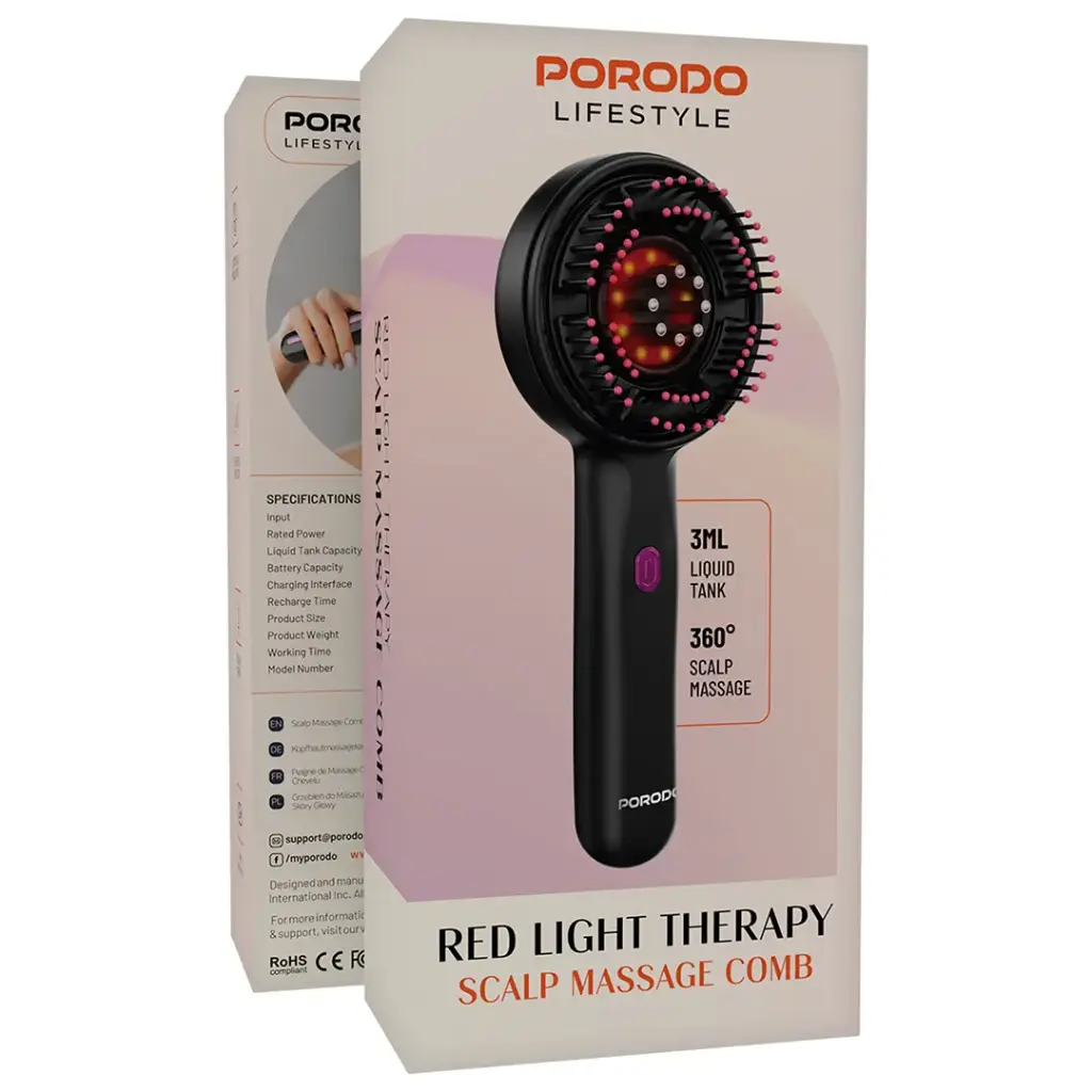 PORODO LIFESTYLE RED LIGHT THERAPY SCALP MASSAGE COMB BLACK PDLFSTFH918BK - Image 2