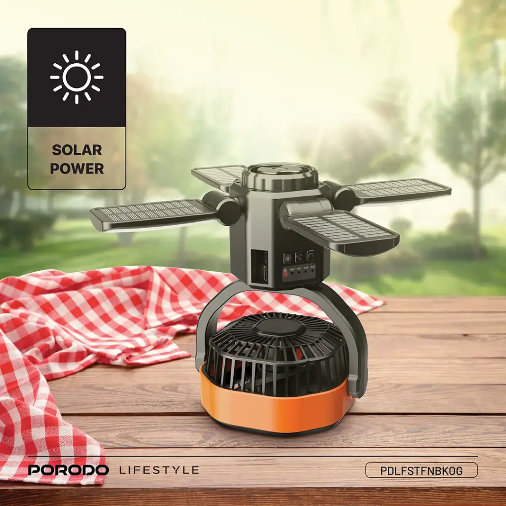PORODO SUNCHARGE OUTDOOR SOLAR FAN BLACK ORANGE PDLFSTFNBKOG - Image 6