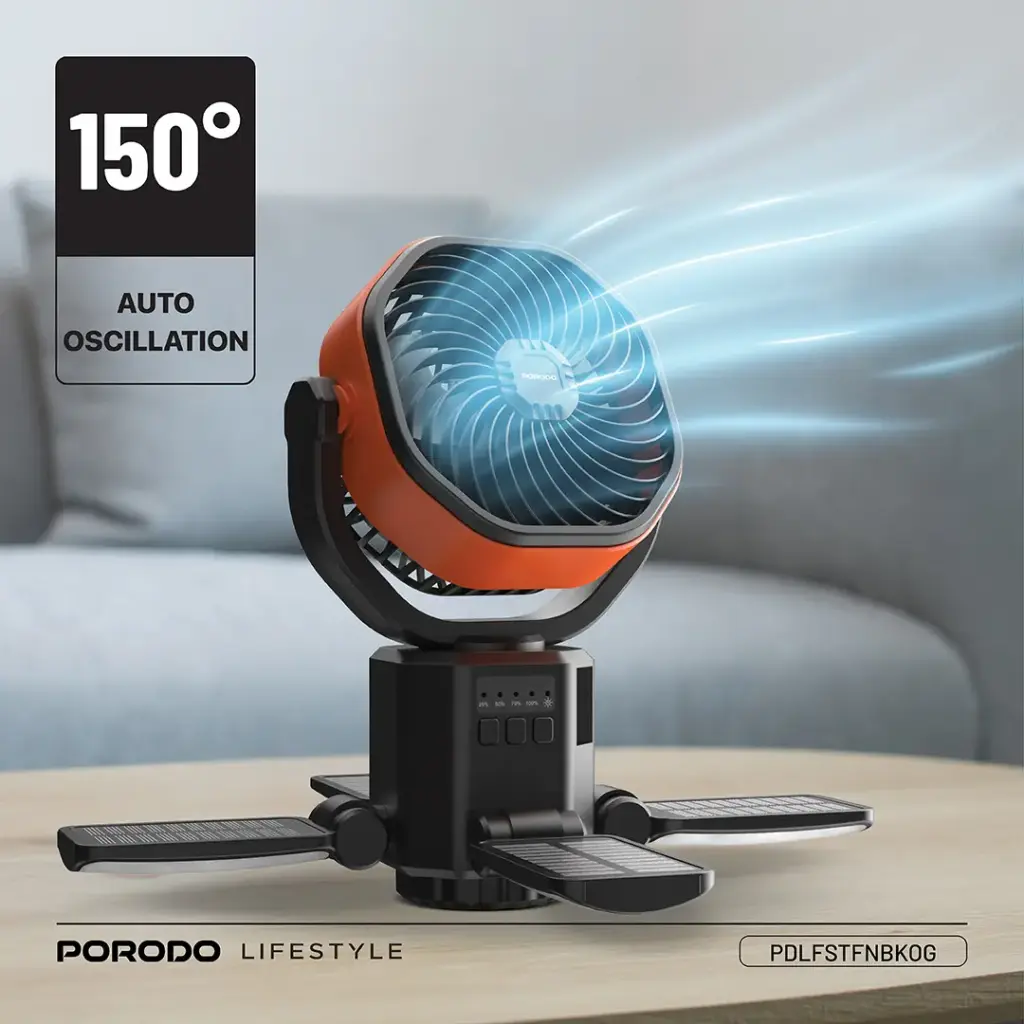 PORODO SUNCHARGE OUTDOOR SOLAR FAN BLACK ORANGE PDLFSTFNBKOG - Image 4