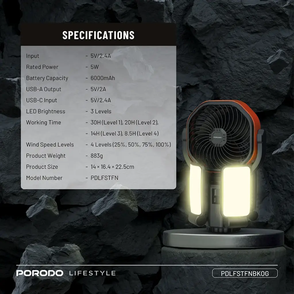 PORODO SUNCHARGE OUTDOOR SOLAR FAN BLACK ORANGE PDLFSTFNBKOG - Image 10