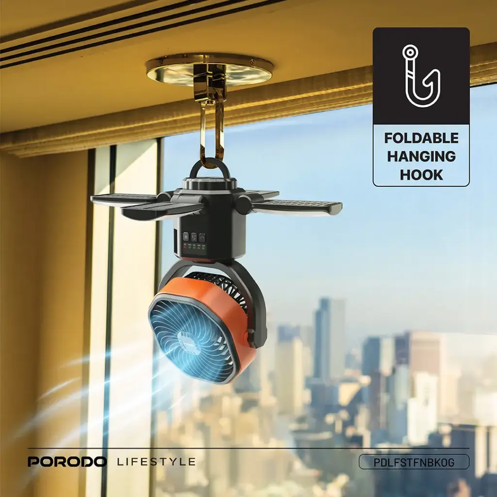 PORODO SUNCHARGE OUTDOOR SOLAR FAN BLACK ORANGE PDLFSTFNBKOG - Image 9