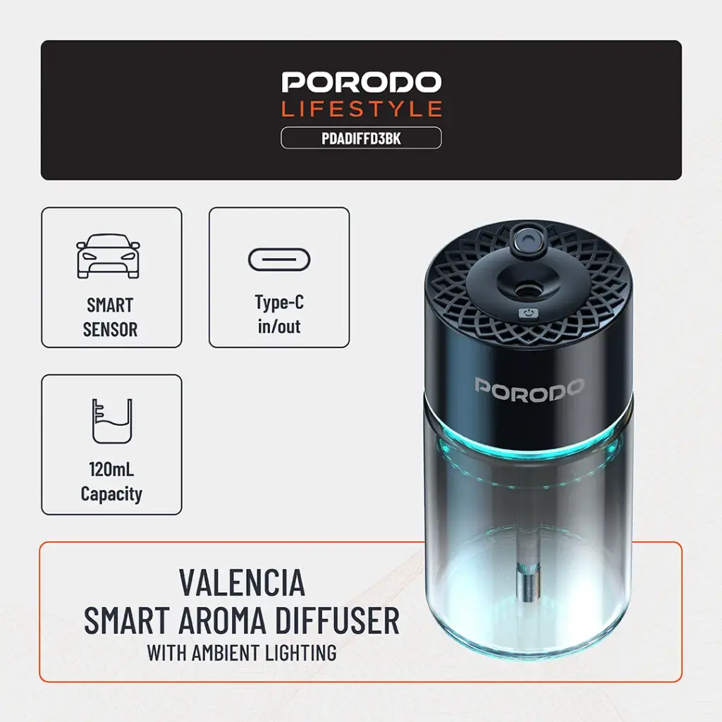 PORODO LIFESTYLE VALENCIA SMART AROMA DIFFUSER BLACK PDADIFFD3BK - Image 3