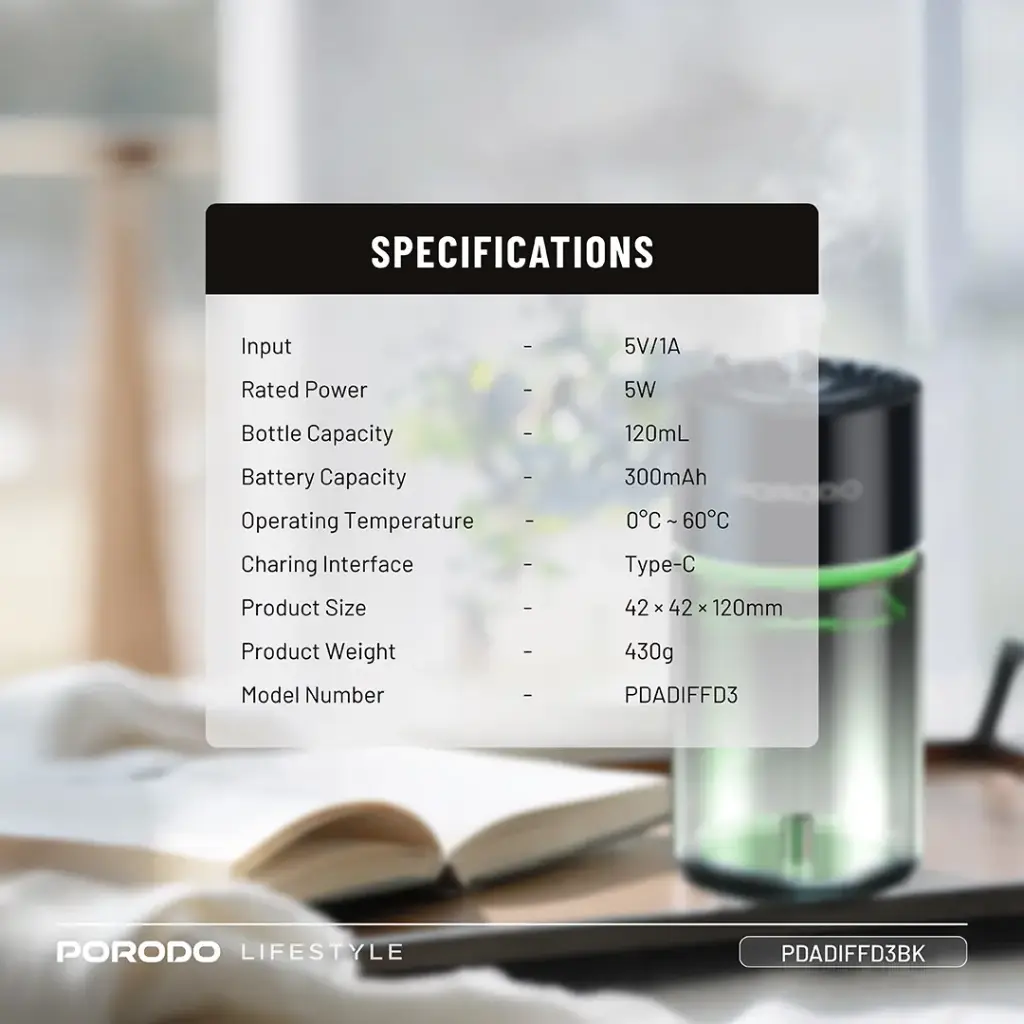 PORODO LIFESTYLE VALENCIA SMART AROMA DIFFUSER BLACK PDADIFFD3BK - Image 2