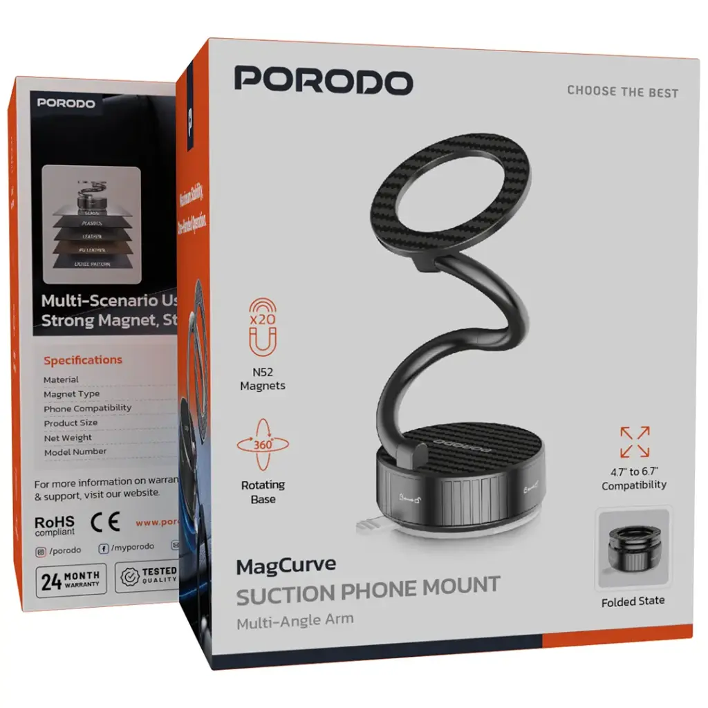 PORODO MAGCURVE SUCTION PHONE MOUNT BLACK PDPH0H3BK - Image 6