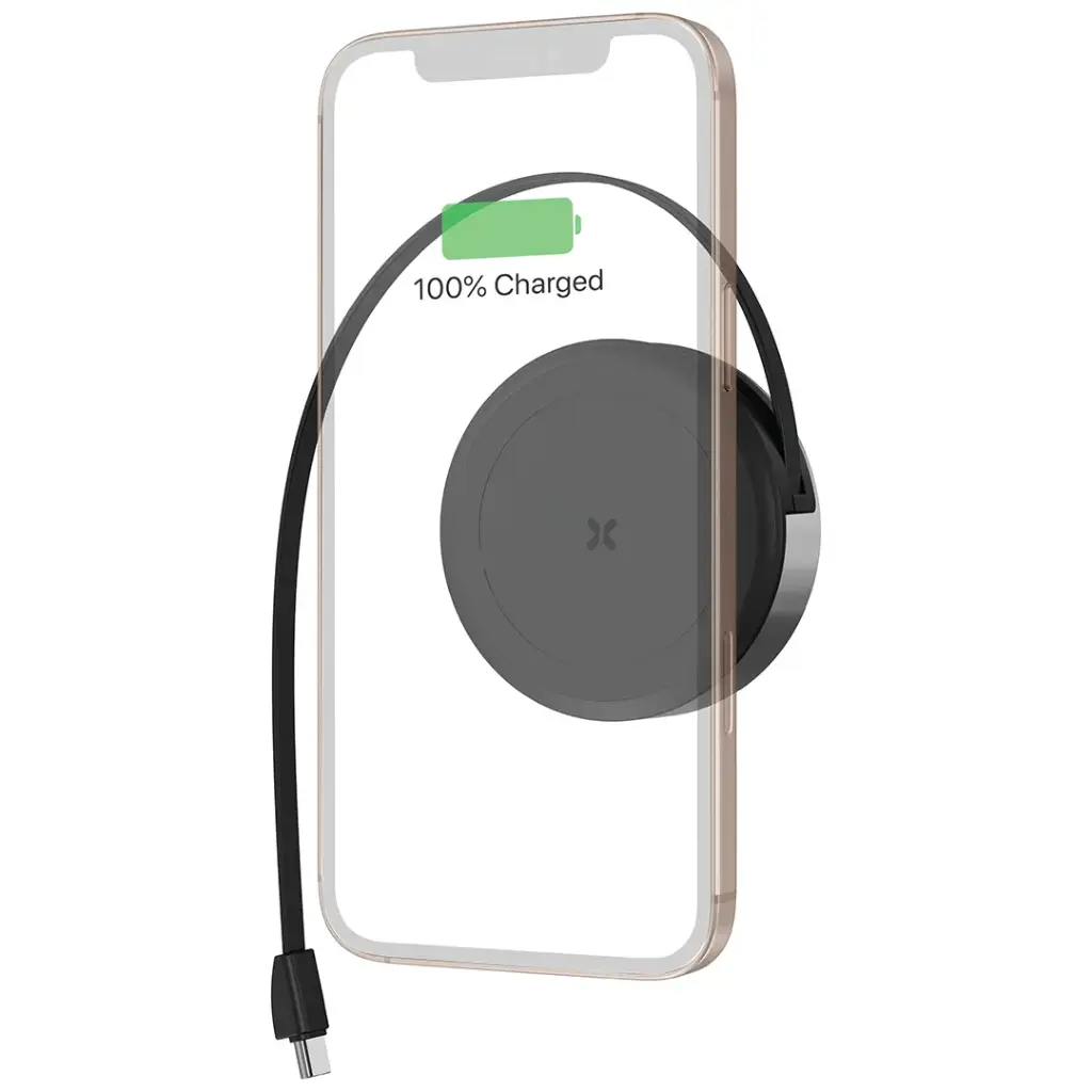 PORODO MAGNETIC WIRELESS CHARGING PAD WITH RETRACTABLE TYPE C CABLE BLACK PDETK22BK - Image 2