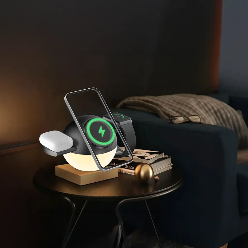 PORODO ORBIX 3 IN 1 WIRELESS CHARGER WITH ADJUSTABLE AMBIENT LIGHT BLACK PDMSWCBK - Image 2