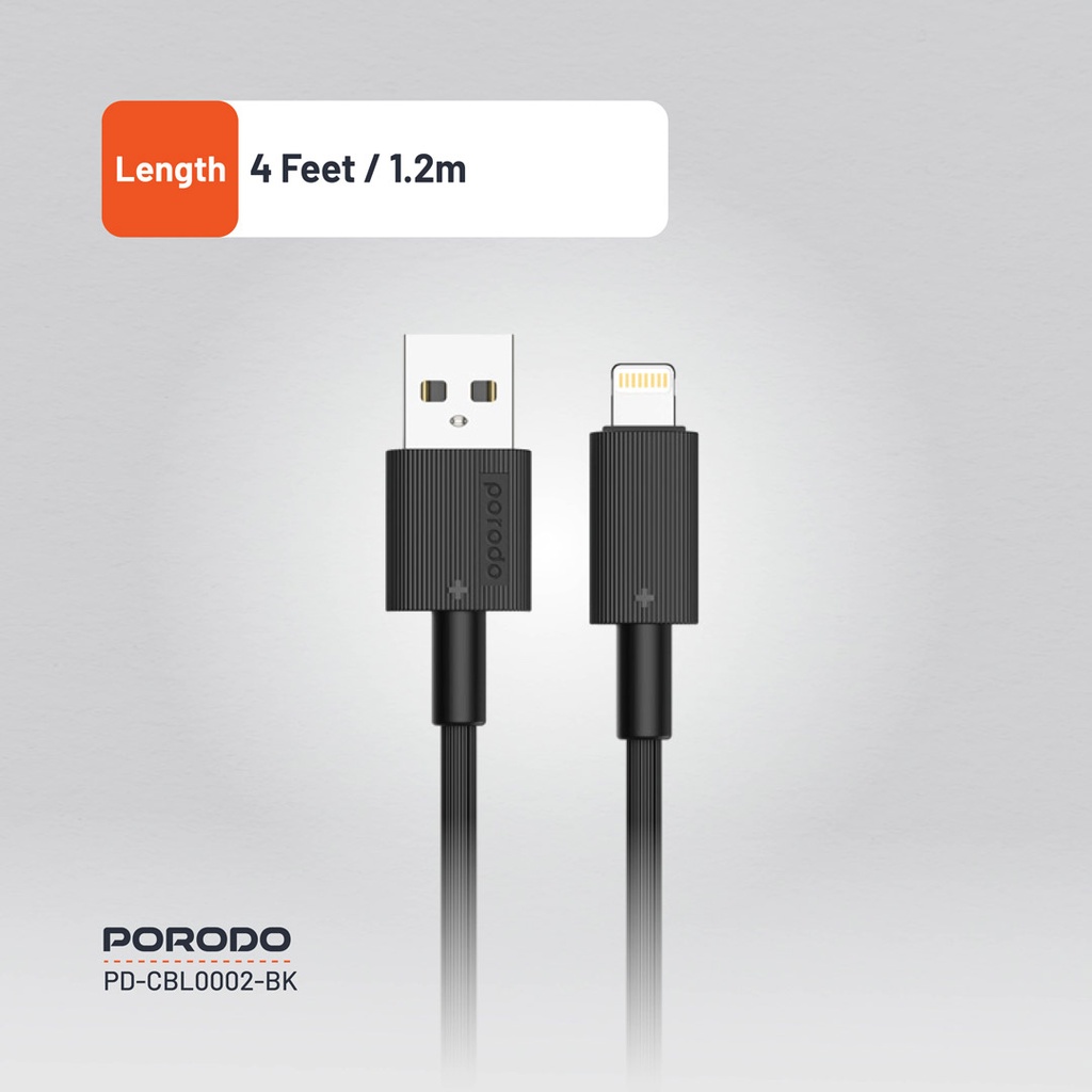 PORODO USB A TO LIGHTNING DURABLE CHARGING CABLE 1.2M BLACK PD-CBL0002-BK - Image 8