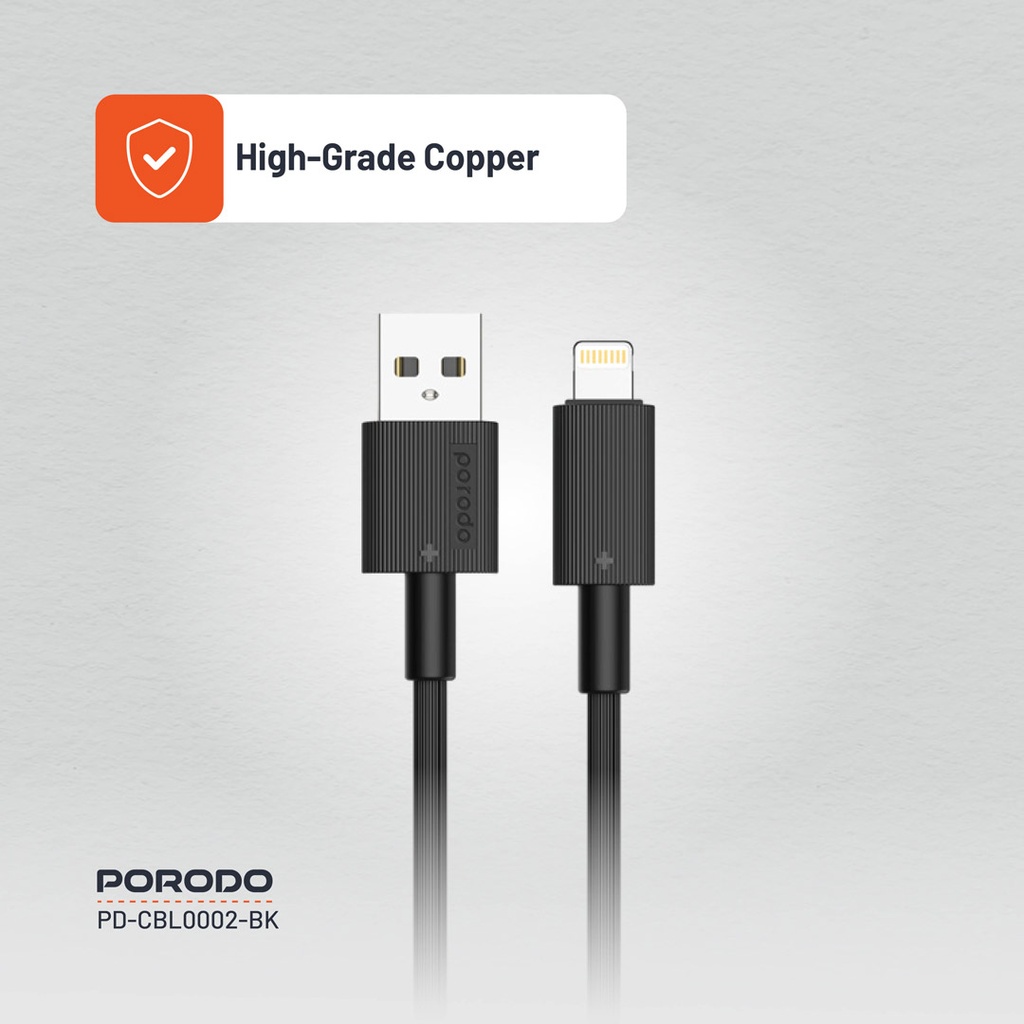 PORODO USB A TO LIGHTNING DURABLE CHARGING CABLE 1.2M BLACK PD-CBL0002-BK - Image 6