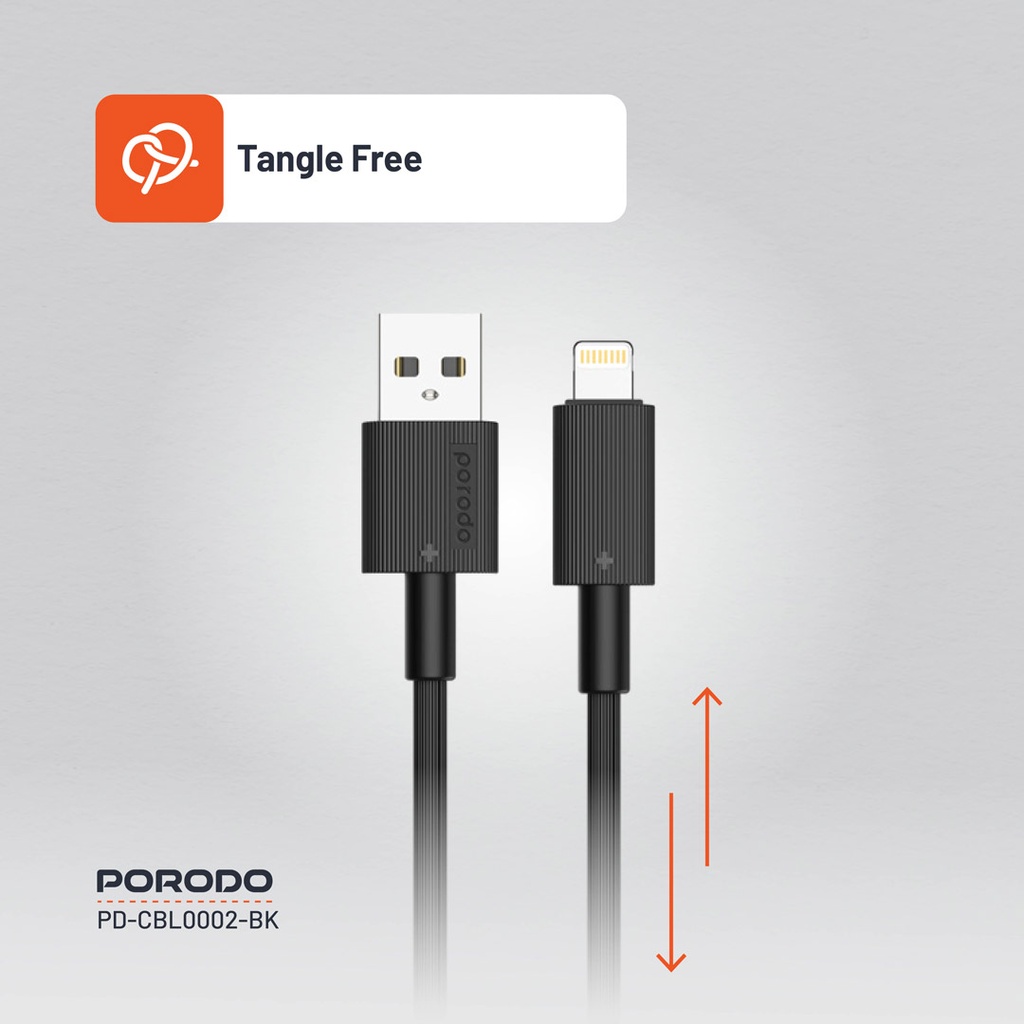 PORODO USB A TO LIGHTNING DURABLE CHARGING CABLE 1.2M BLACK PD-CBL0002-BK - Image 5
