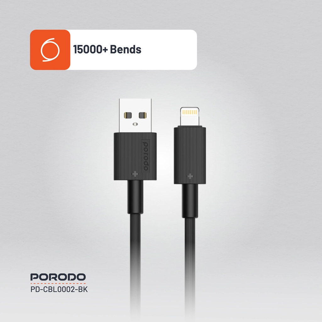 PORODO USB A TO LIGHTNING DURABLE CHARGING CABLE 1.2M BLACK PD-CBL0002-BK - Image 4