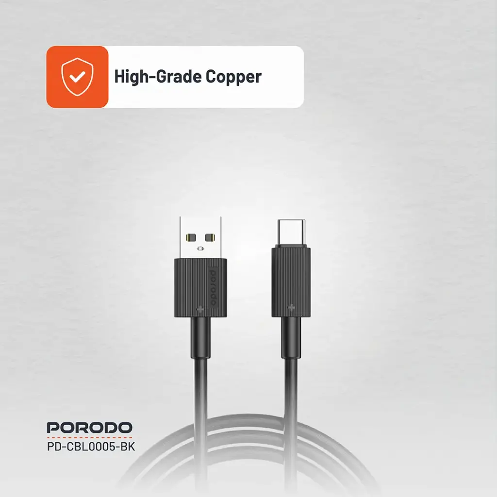PORODO CHARGE LITE USB-A TO USB-C HIGH-SPEED CHARGING 1M/3.3FT CABLE GRAY PDCBL0043GY - Image 6