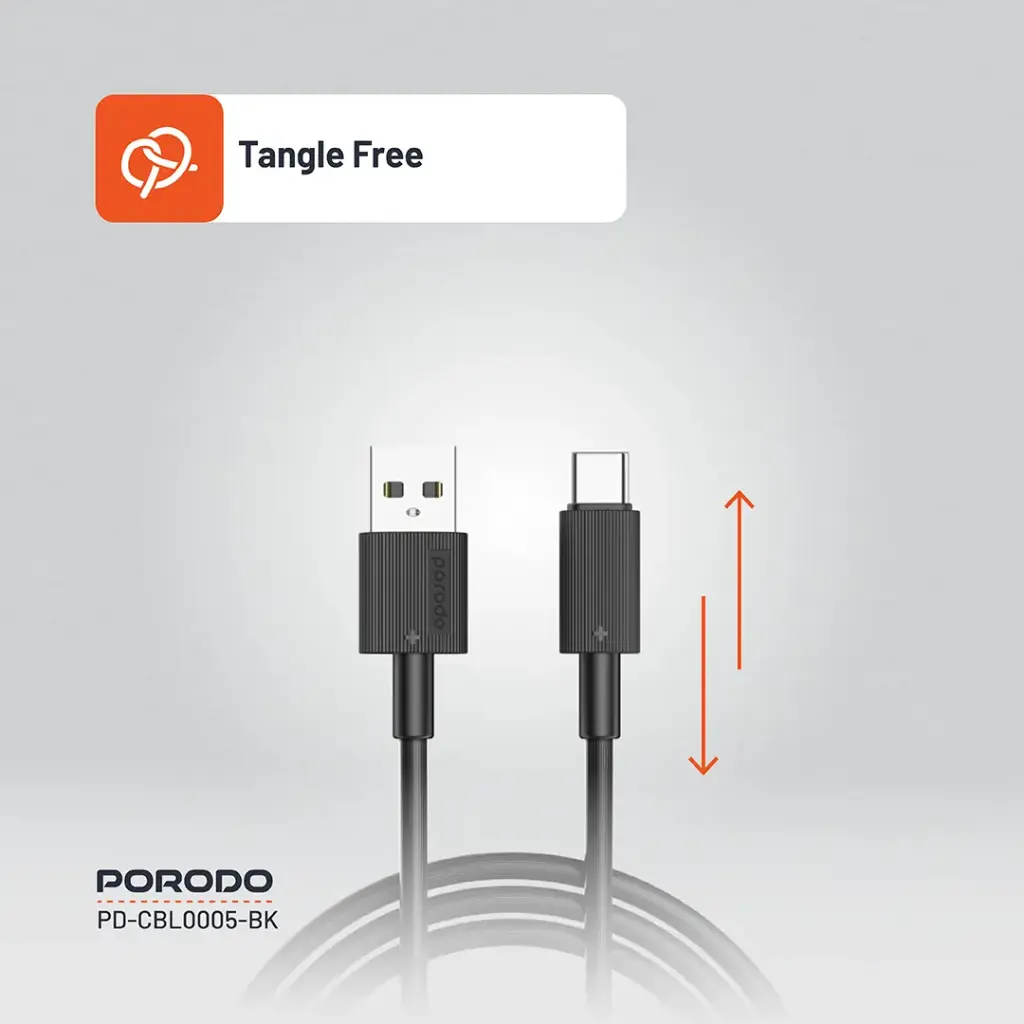 PORODO CHARGE LITE USB-A TO USB-C HIGH-SPEED CHARGING 1M/3.3FT CABLE GRAY PDCBL0043GY - Image 5