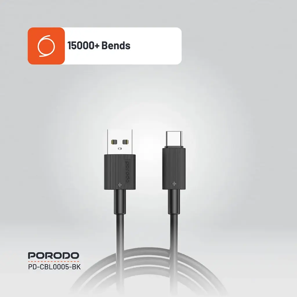 PORODO CHARGE LITE USB-A TO USB-C HIGH-SPEED CHARGING 1M/3.3FT CABLE GRAY PDCBL0043GY - Image 4