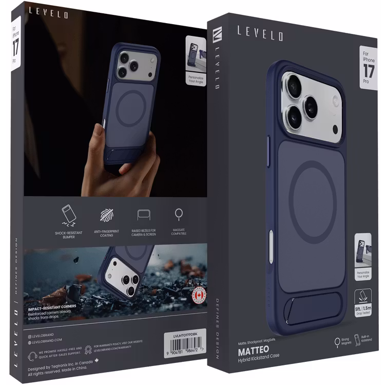 LEVELO MATTEO IPHONE 17 PRO HYBRID KICKSTAND CASE DARK BLUE LVLMTO17PDBK - Image 13