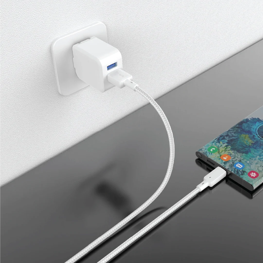 PAWA 3A USB A TO TYPE C QUICK CHARGING BRAIDED CABLE 1.2M PW122 WHITE PW-BTLT12AT-WH - Image 2