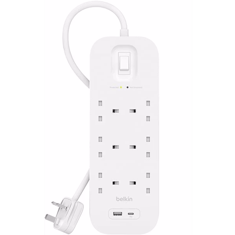 BELKIN CONNECT 6 PORT SURGE PROTECTOR WITH USB C AND USB A 6 OUTLET 2M SRB002AR2M - Image 2
