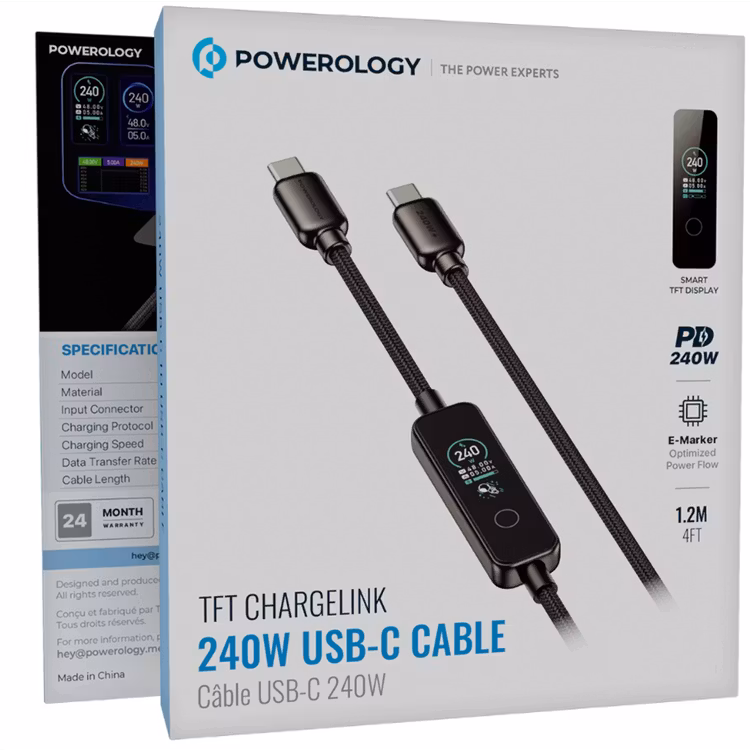 POWEROLOGY TFT CHARGELINK 240W USB C CABLE BLACK PCABCM0121BK - Image 3
