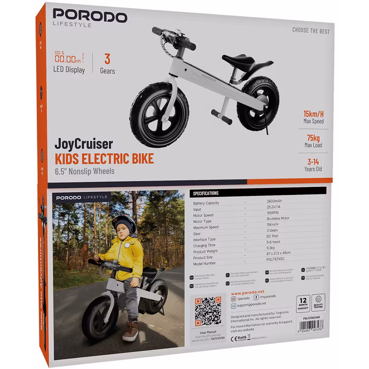 PORODO LIFESTYLE JOYCRUISER KIDS ELECTRIC BIKE WHITE PDLFSTKECWH - Image 2