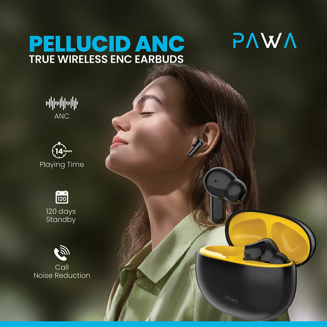 PAWA PELLUCID ANC TRUE WIRELESS ENC EARBUDS BLACK PW-TWSPNC59-BKYL - Image 3