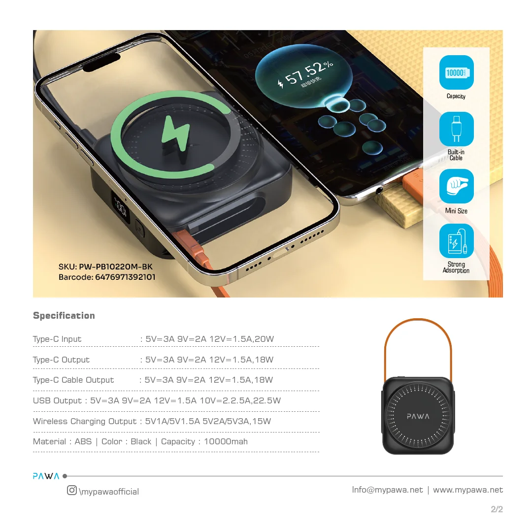 PAWA MAG MINI 10000MAH MAGSAFE POWERBANK BLACK PW-PB10220M-BK - Image 4