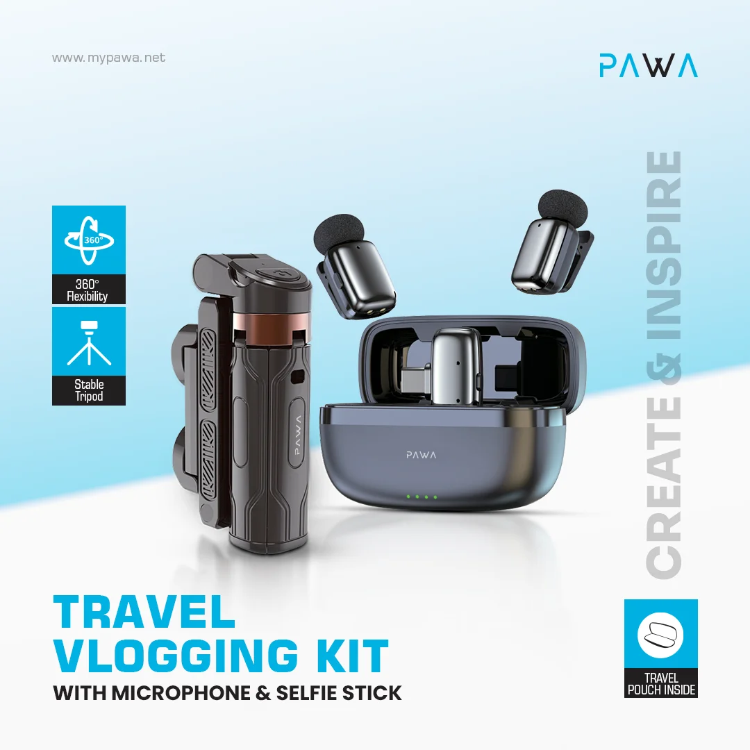 PAWA TRAVEL VLOGGING KIT WITH MICROPHONE AND SELFIE STICK BLACK PW-SLST6015 - Image 4