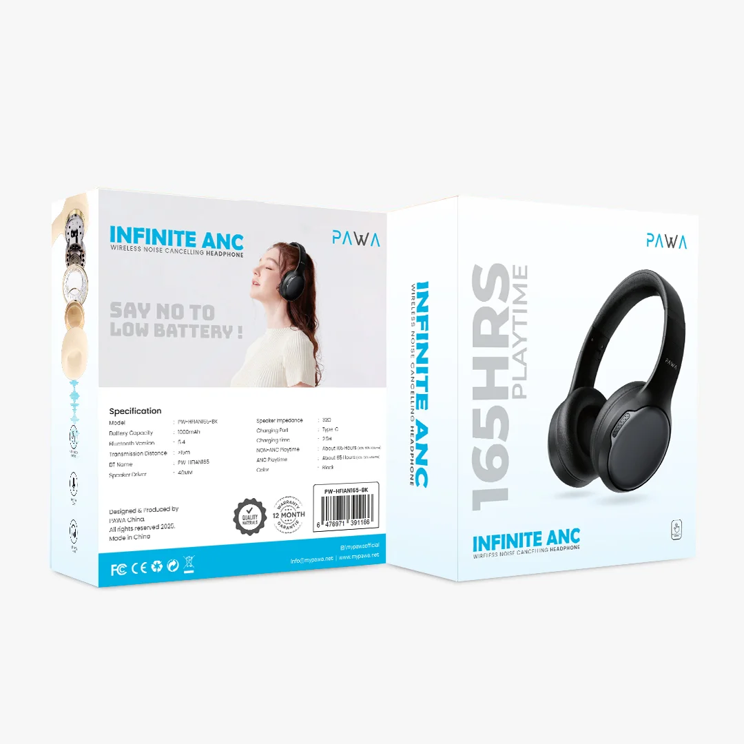 PAWA INFINITE ANC WIRELESS NOISE CANCELLING HEADPHONE BLACK PW-HFIAN165-BK - Image 5