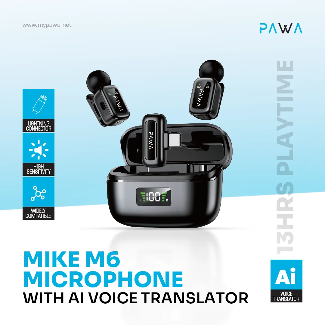 PAWA MIKE M6 MICROPHONE WITH AI VOICE TRANSLATOR BLACK PW-LDMCCCL5-BK - Image 4