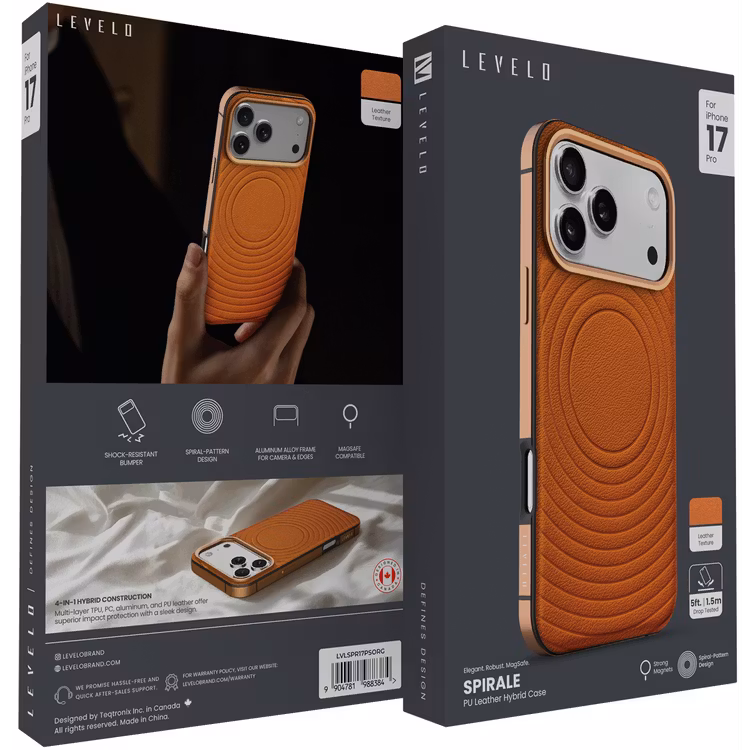 LEVELO SPIRALE IPHONE 17 PRO PU LEATHER HYBRID CASE SUNRISE ORANGE LVLSPR17PSORG - Image 8