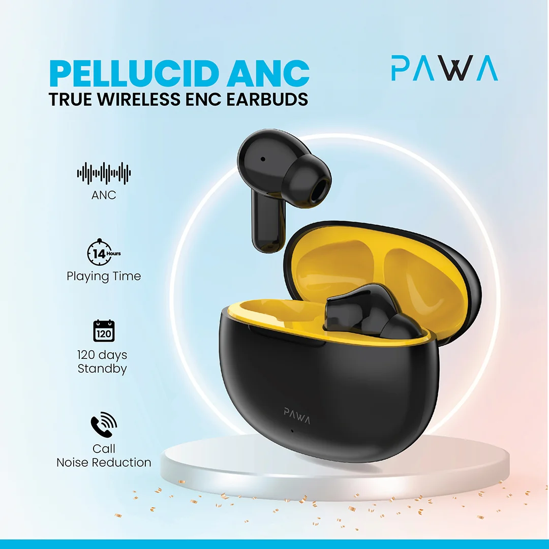 PAWA PELLUCID ANC TRUE WIRELESS ENC EARBUDS BLACK PW-TWSPNC59-BKYL - Image 4