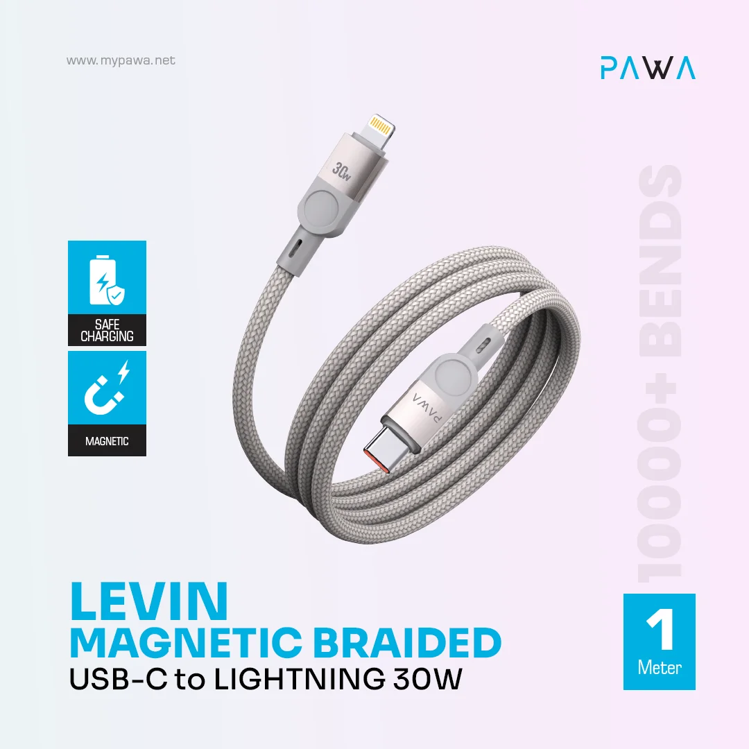 PAWA LEVIN MAGNETIC BRAIDED USB C TO LIGHTNING 30W CABLE 1M GREY TITANIUM PW-12BDM252-GYTT - Image 3